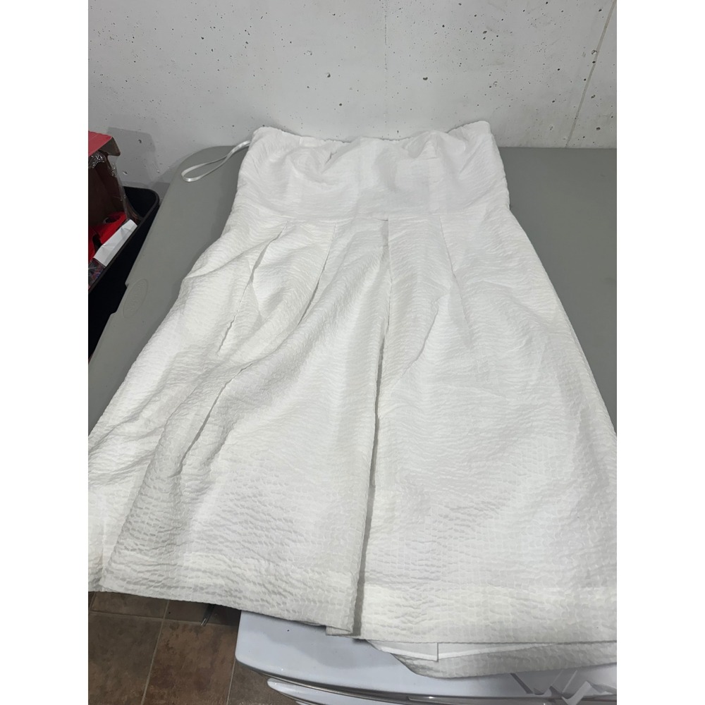 J. Crew Womens White Seersucker Strapless Midi Dress Cotton Pleated Size 16